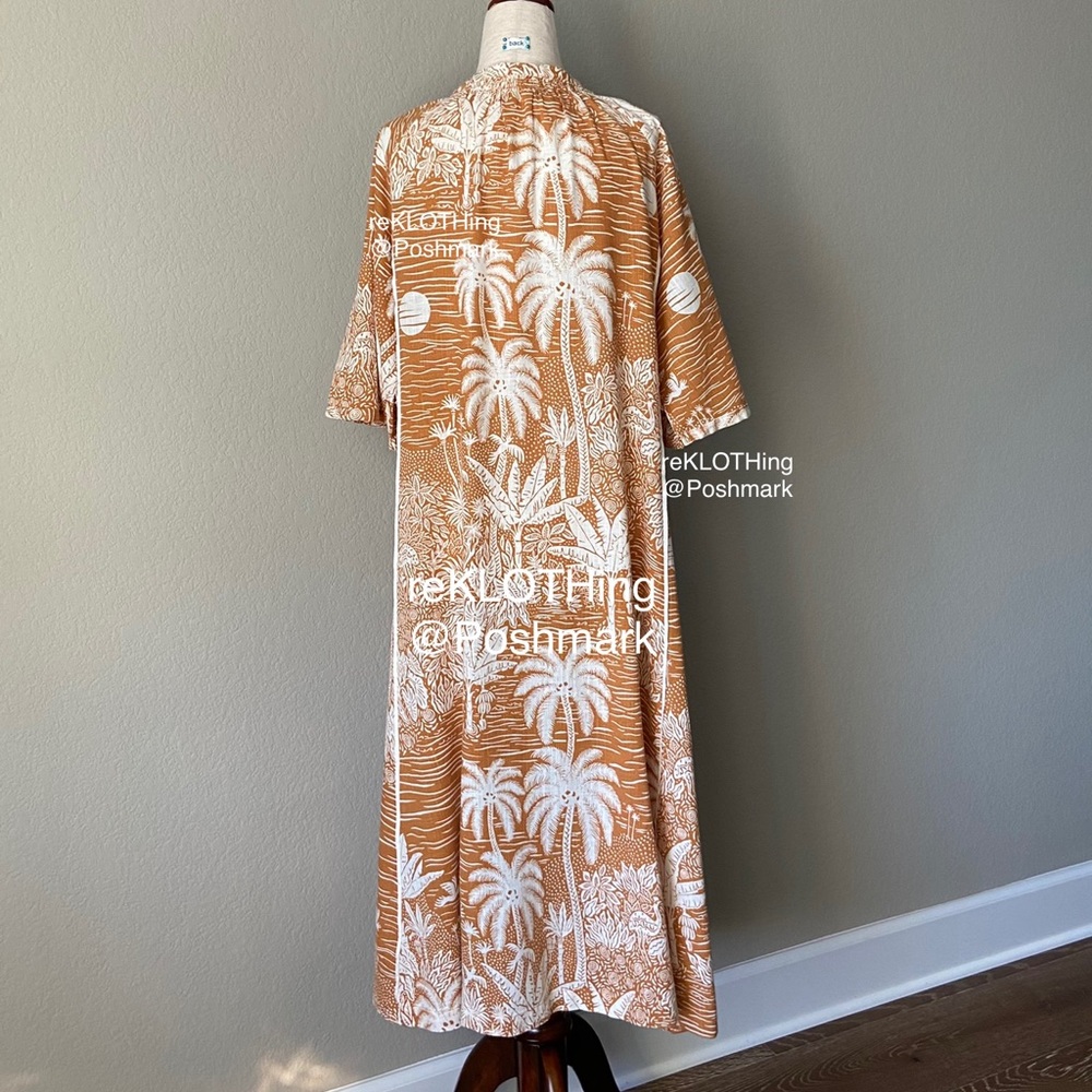 🛍H&M Kaftan Linen-blend Terracotta Midi Maxi Dres - Picture 15 of 16